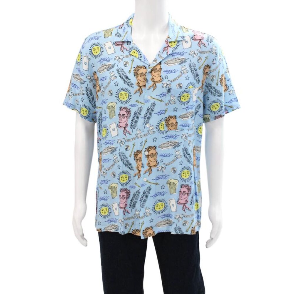Arrels Mens Short Sleeve Button Up Collared Beach Shirt Blue Multi Size Medium